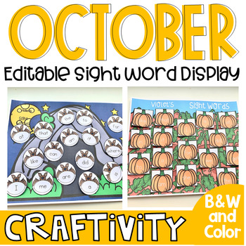 Preview of October Sight Word Activities Display Chart {EDITABLE} Bats and Pumpkins