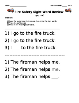 Preview of October Sight Word Sentence Review - Fire Safety