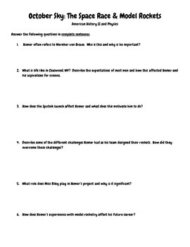 Preview of October Sky Video Questions History Physics Worksheet