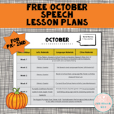 FREE October Speech Lesson Plans PK-2nd