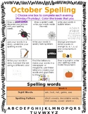 October Spelling, Reading and Writing Homework Choice Board