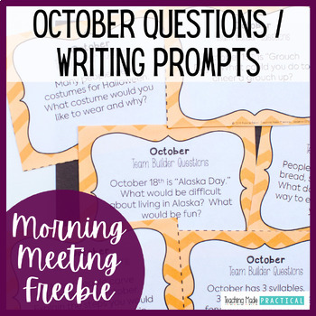 Preview of Free October Morning Meeting Questions / Free October Writing Prompts