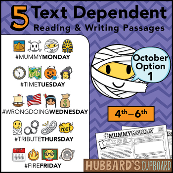 Preview of October Text Dependent Reading - Text Dependent Writing Prompts (Option 1)