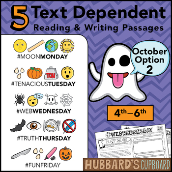 Preview of October Text Dependent Reading - Text Dependent Writing Prompts (Option 2)