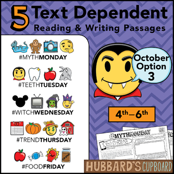 Preview of October Text Dependent Reading - Text Dependent Writing Prompts (Option 3)