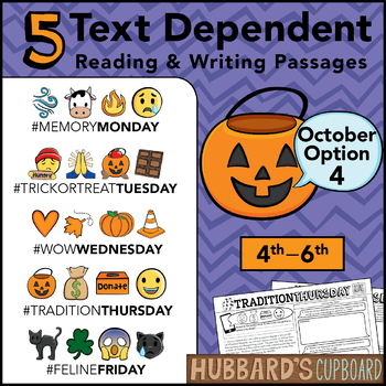 Preview of October Text Dependent Reading - Text Dependent Writing Prompts (Option 4)