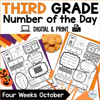 Preview of Halloween Math Place Value Activities Worksheets Number of the Day 3rd Grade