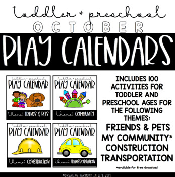 Preview of October Toddler and Preschool Play Calendars