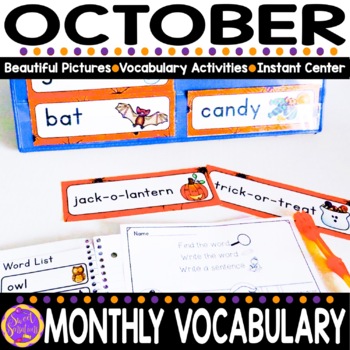 Preview of Fall Vocabulary Words and October Vocabulary Pictures Halloween Worksheets