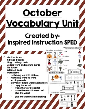 Preview of October Vocabulary Unit for Early Elementary or Students with Special Needs