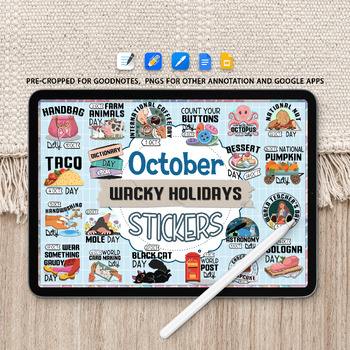 Preview of October Wacky Holidays Digital Stickers, 31 PNG Funny Awareness Sticker