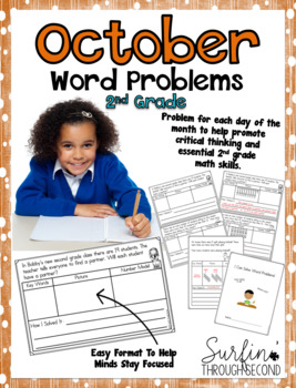 Preview of October Word Problems  for 2nd Grade Math Common Core Aligned