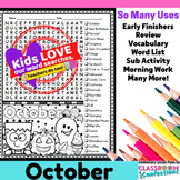 October Word Search Activity October Early Finishers Morni