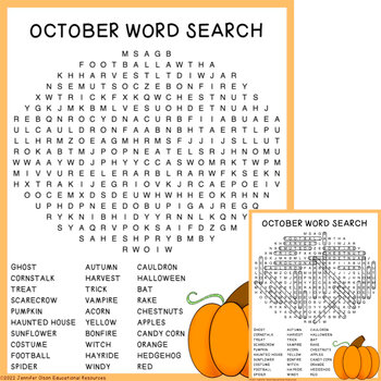 October Word Search by Jennifer Olson Educational Resources | TPT