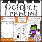 October Word Search, Rhyming Page, and Short Vowel Color b