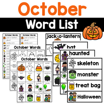 Preview of October Words - Writing Center Word Lists