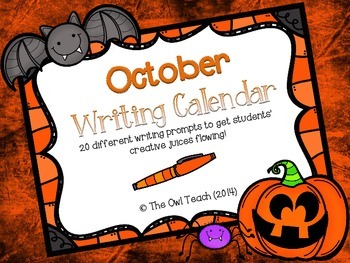 Preview of Writing Calendar: 20 Writing Prompts for the Month of October!