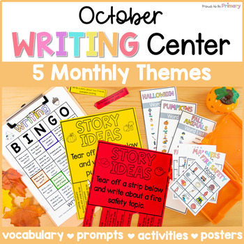 Preview of October Writing Center Activities, Prompts, Posters - Fall, Halloween, Pumpkins