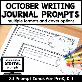 Preview of October Writing Journal Prompts PreK & Kindergarten - Print and Digital