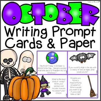 Preview of October Writing Prompt Task Cards & Writing Paper