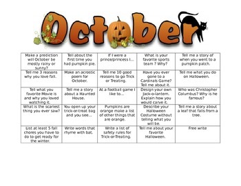 Preview of October Writing Prompts