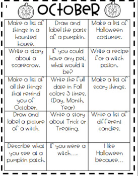 October Writing Prompts by Nicole Salerno | Teachers Pay Teachers