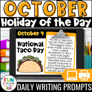 Preview of October Writing Prompts | Morning Meeting | National Holidays | Daily Writing
