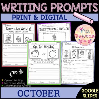 October Writing Prompts | Print & Digital | Google Slides by Miss Faleena