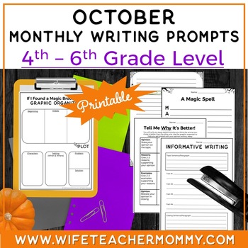 Preview of October Writing Prompts for 4th-6th Grades PRINTABLE  | Halloween Writing