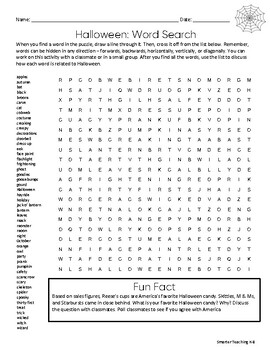 Preview of Halloween Word Search Puzzle and Word Bank CCSS Grades 3-6 Print and Teach