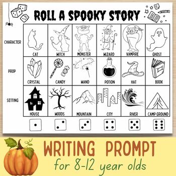 Preview of October creative writing handout | roll a story for halloween | narrative prompt