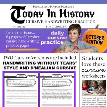 Preview of October cursive handwriting practice classroom homeschool distance learning