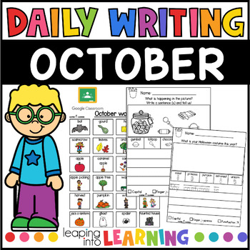 Preview of October daily Writing Prompts for Kindergarten and Grade One | Printable Google