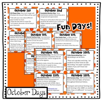 Everyday is a Holiday! October's Daily Holiday Cards | TPT