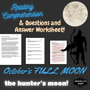 Preview of October's Full Hunter's Moon: Reading Comprehension with Worksheet & Answers