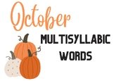 October-themed Multisyllabic Word Flashcards (Halloween, fall)
