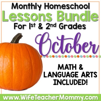 Preview of OctoberHomeschool Lessons for 1st and 2nd Grade Math & Language Arts Mini Bundle