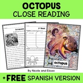 Octopus Close Reading Passage Activities + FREE Spanish