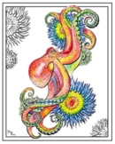 Octopus Coloring page, ocean life, sea anenomie, printable