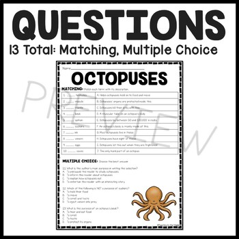 Octopuses Reading Comprehension Worksheet Octopus Ocean Creatures