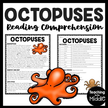 Preview of Octopuses Reading Comprehension Worksheet Octopus Ocean Creatures