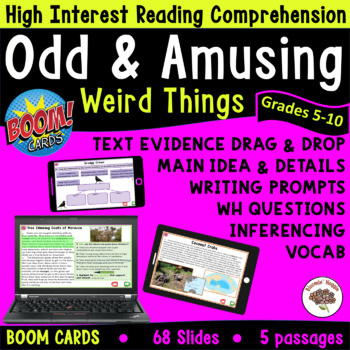 Preview of Odd & Amusing Reading Comprehension Boom Cards, Grades 5-10, High Interest