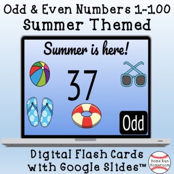 Preview of Summer Odd & Even Numbers 1-100 Google Classroom™ Digital Flash Cards