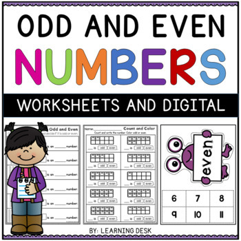 Preview of Odd and Even Numbers Worksheets Google Slides™ Kindergarten First Grade