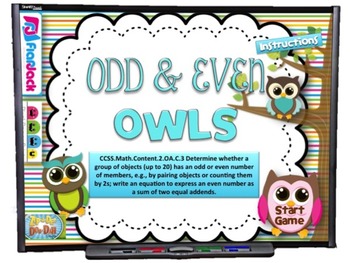 Preview of Odd and Even Owls Smart Board Game (CCSS.2.OA.C.3)