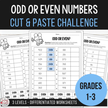 Preview of Odd or Even Numbers - Cut and Paste Challenge Worksheets