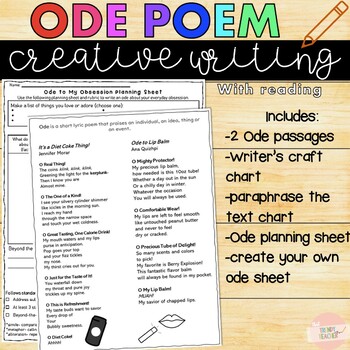 Preview of Ode Poem | Analyze an Ode, Brainstorm Ode Template | Ode Assignment