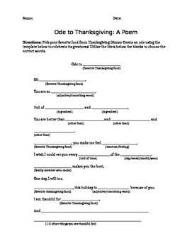 Ode Poem Template- Food by Ms Penguin Preps | Teachers Pay Teachers