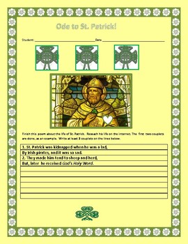 Preview of Ode to St. Patrick: A Poetry Assignment,  Grades 4-8, ESL