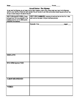 Preview of Odyssey Focused Cornell Notes Chart